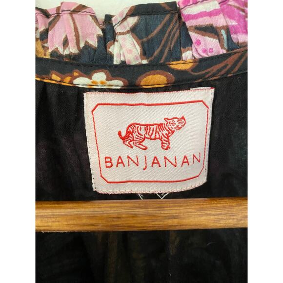 Banjanan Poppy Floral Print Organic Cotton Midi Dress Black Beauty Purple EUC - Picture 8 of 16